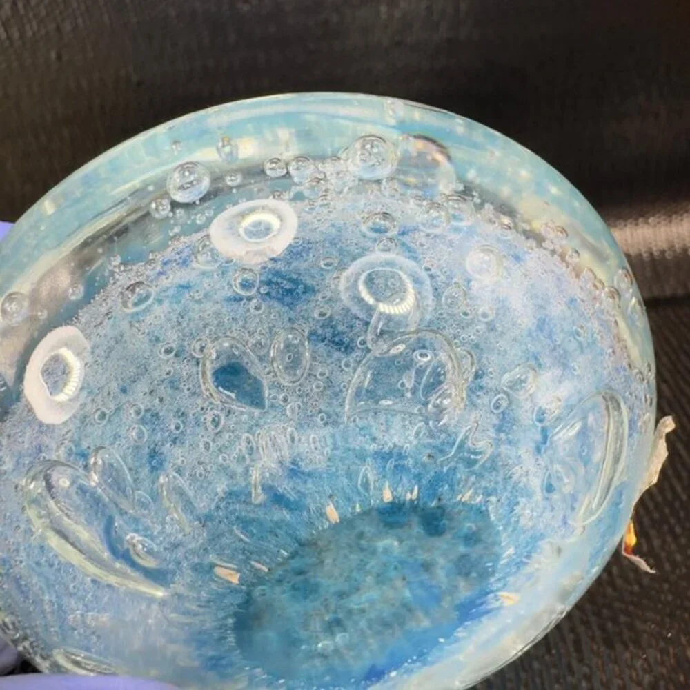 Venetian‎ Murano Art Glass Paperweight Blue Bubbles Made In Italy With Sticker